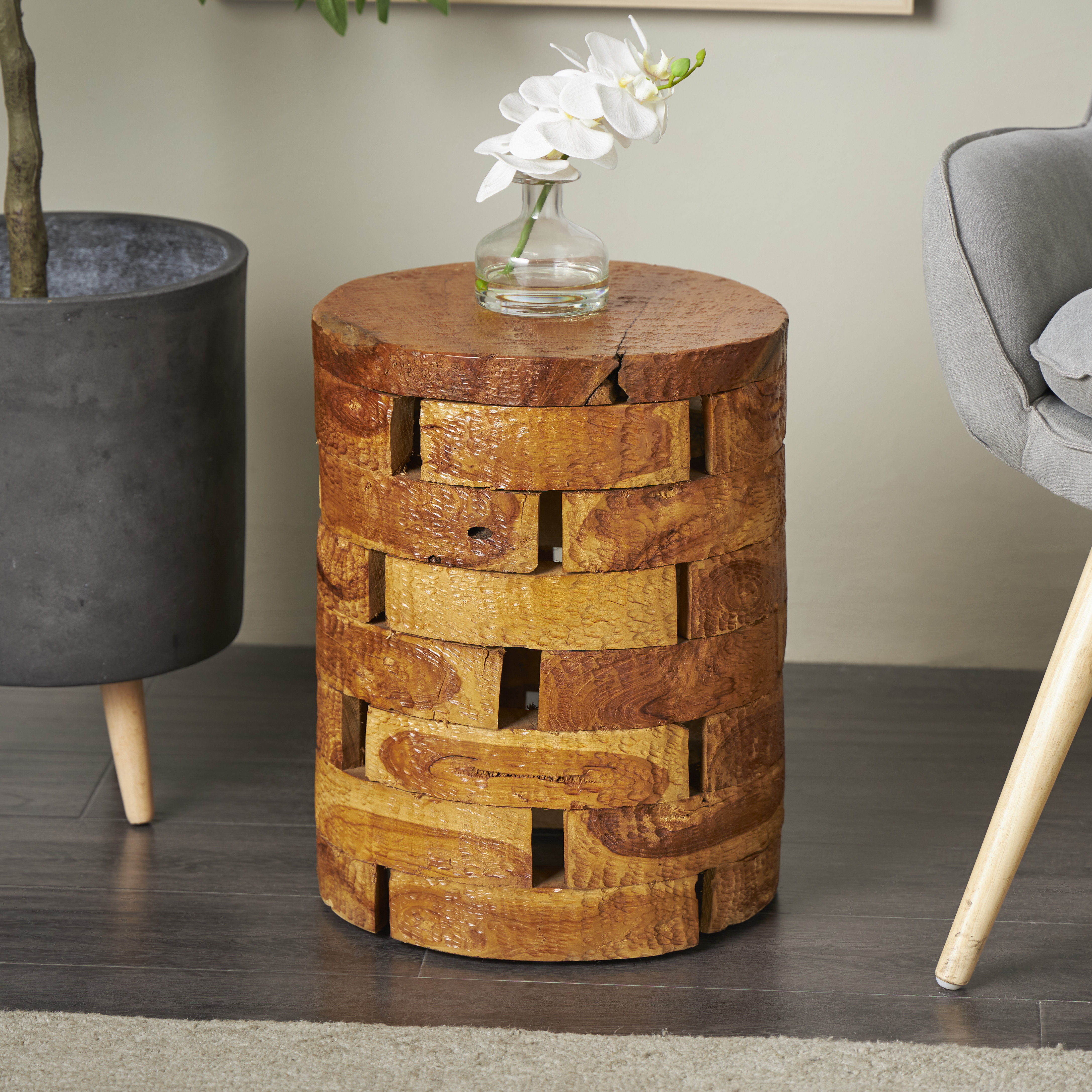 Millwood Pines Dovray Teak Wood Handmade Live Edge Accent Table with